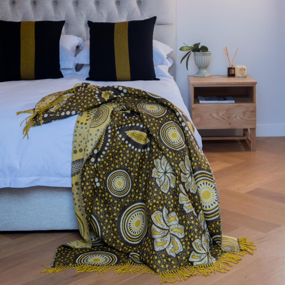 Bella Vita Throw ShweShwe in Yellow/Brown (My Africa) 140x180cm Single