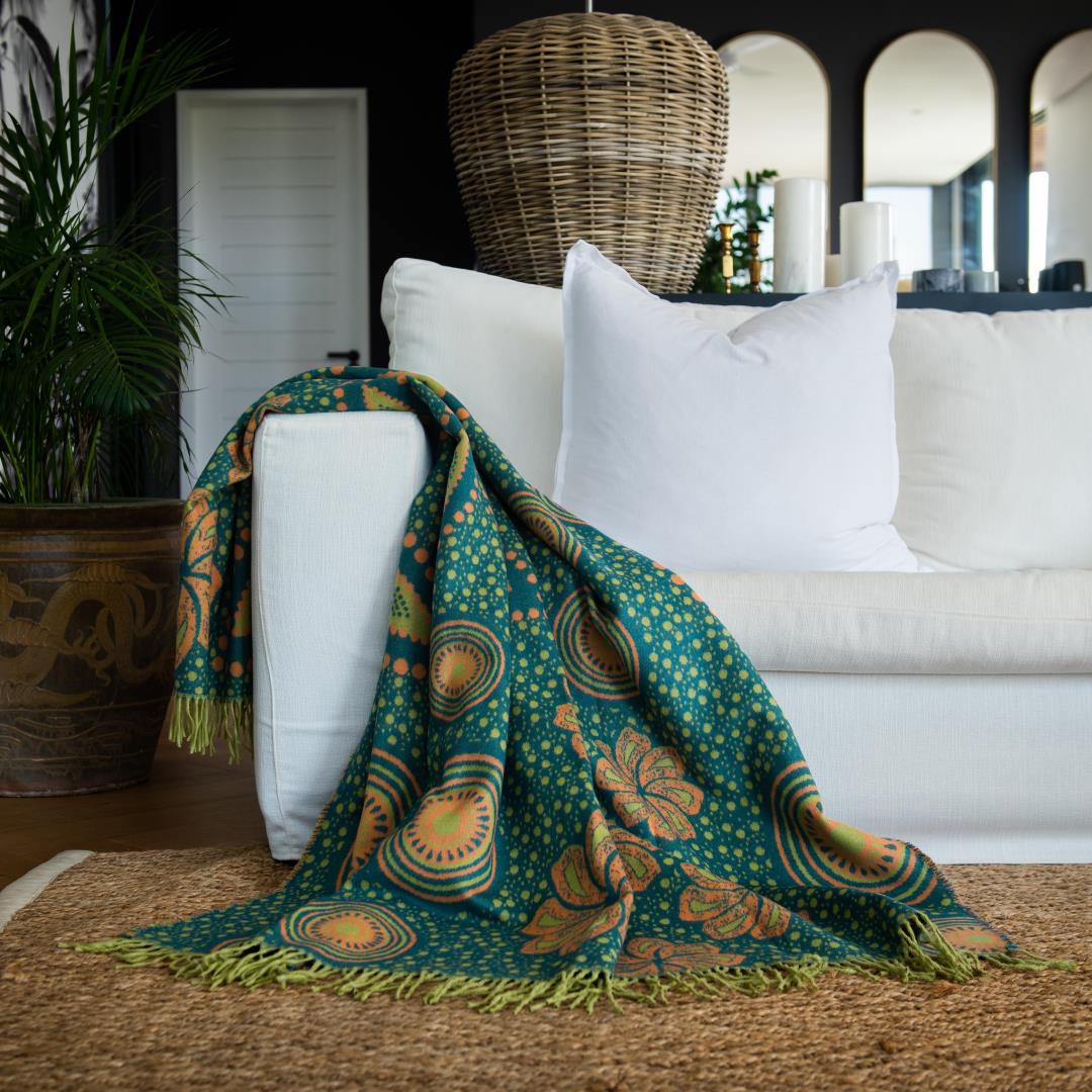 Bella Vita Throw ShweShwe in Teal Green (My Africa) 140x180cm Single