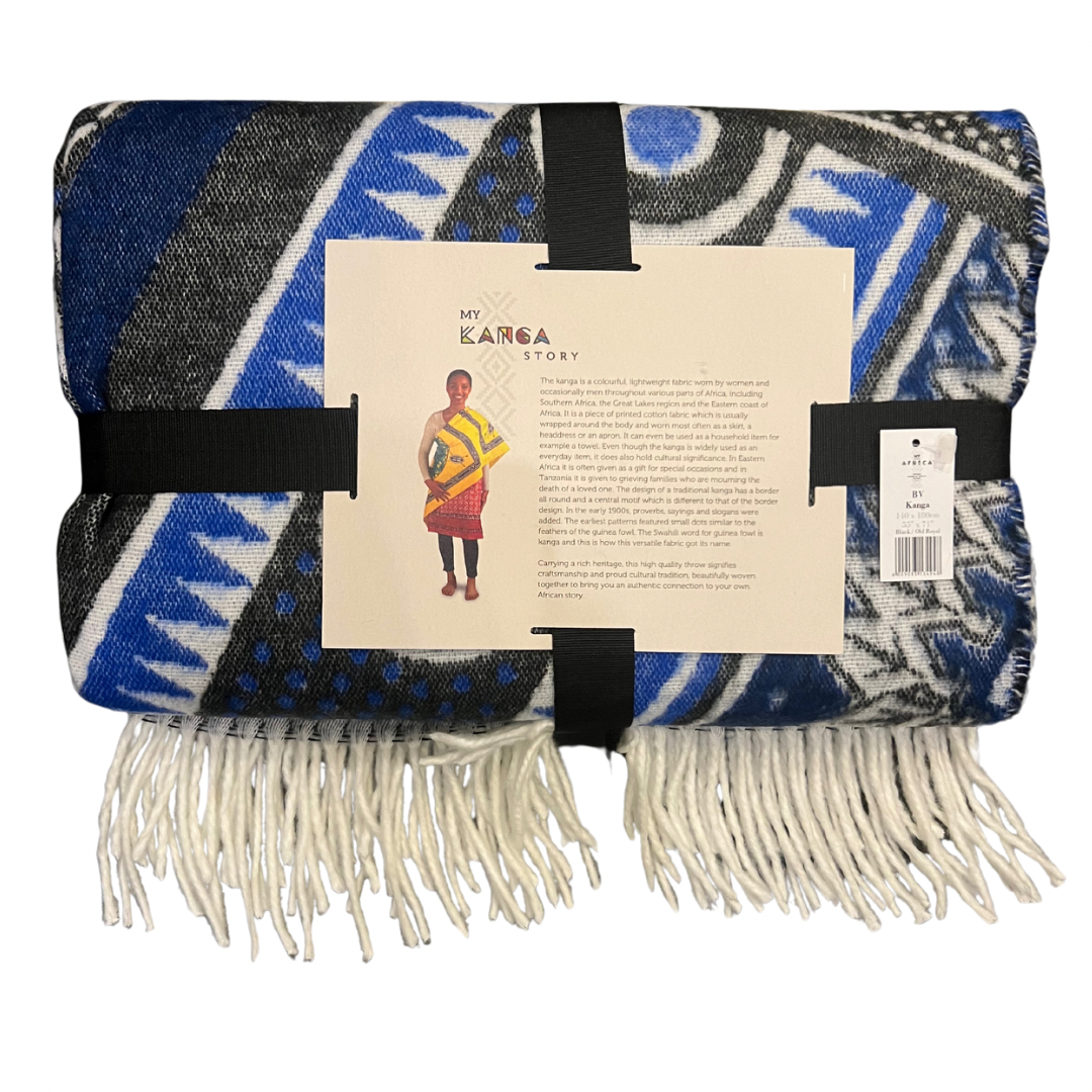 Bella Vita Throw Kanga in Old Royal Blue/Black (My Africa) 140x180cm