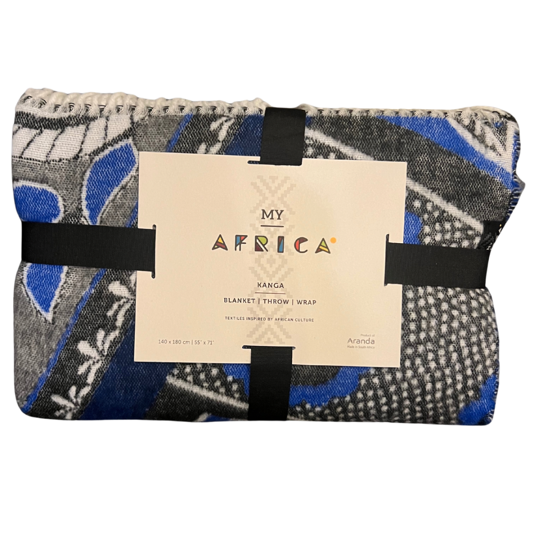 Bella Vita Throw Kanga in Old Royal Blue/Black (My Africa) 140x180cm