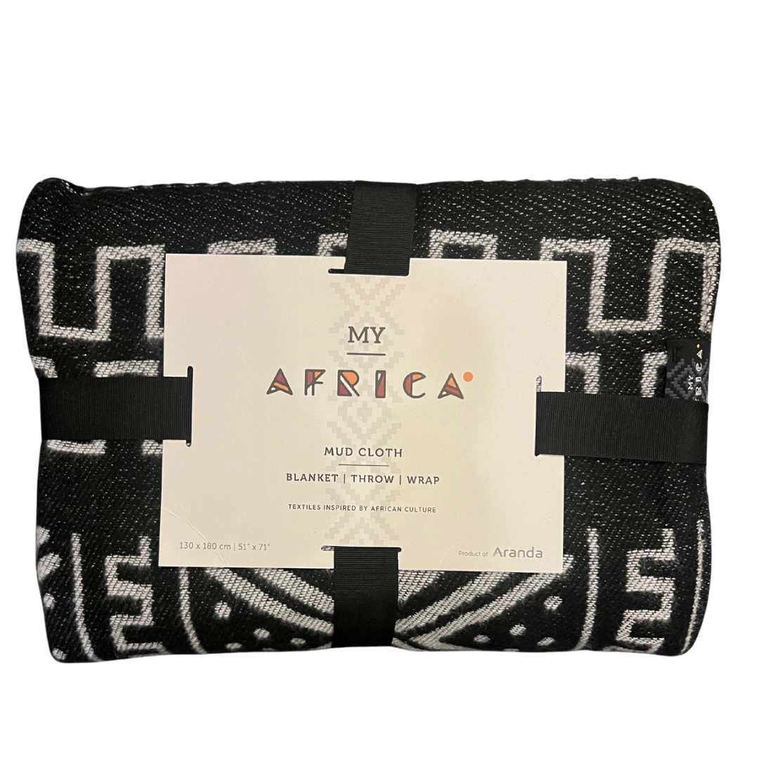 Amanda Throw Mudcloth Design in Black / Natural (My Africa) 130x180cm