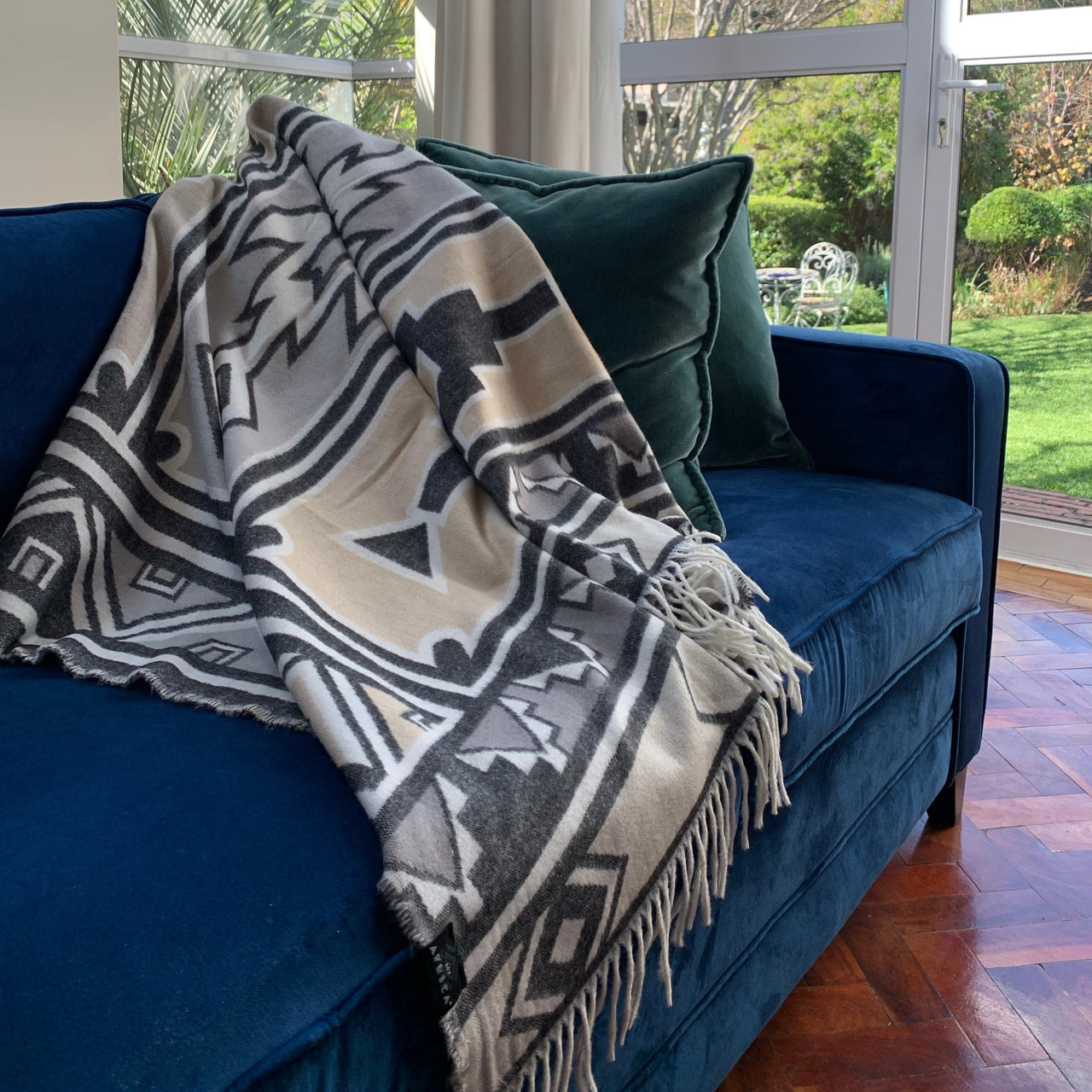 Ndebele throw grey and black geometric pattern