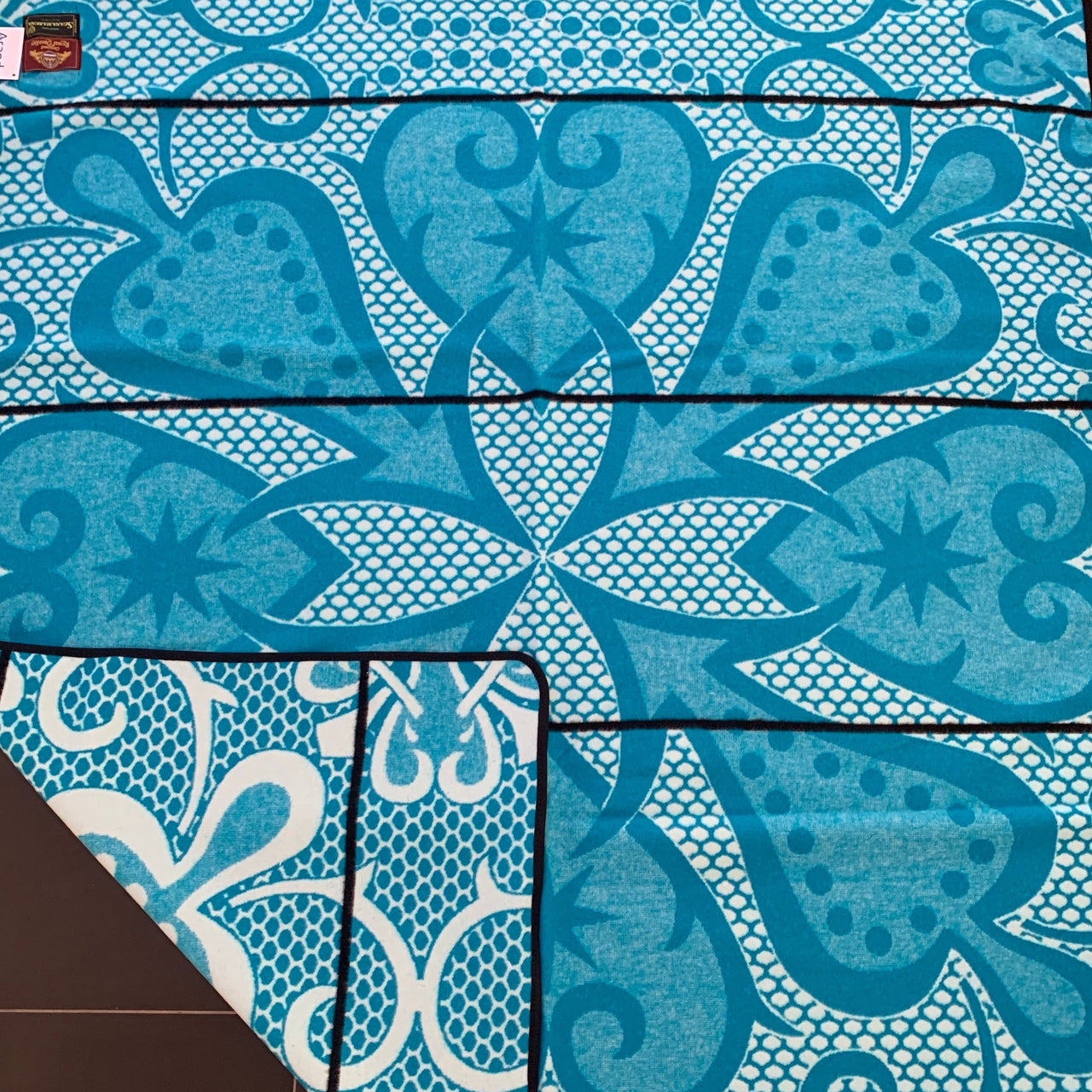 Basotho Seanamarena Chromatic Blanket (Peacock Blue / White / Black Stripe)