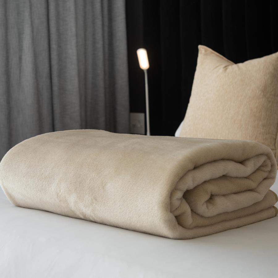 Cotton Suede Bed Blanket Bone